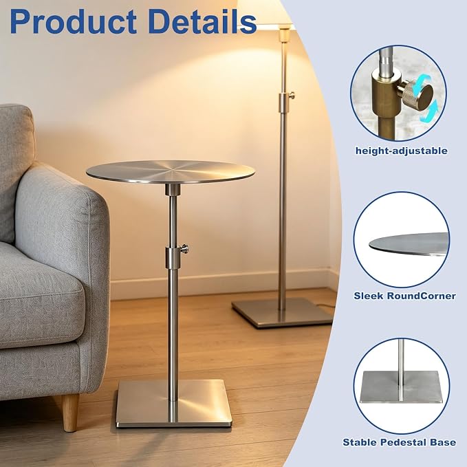 Stainless Steel Round Dining Table - Metal Breakfast Bar & Coffee Side Table for Cafes, Restaurants, Outdoor Patios - 35cm Diameter Silver Side Tables