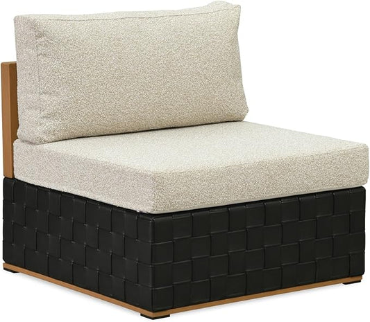 PURPLE LEAF Patio Furniture Set Armless Chair Outdoor Sectional Sofa Patio Conversation Set with Olefin-Blend Fabric and Modern PU Leather Base, Patio Couch for Porch, Balcony, Garden, Black