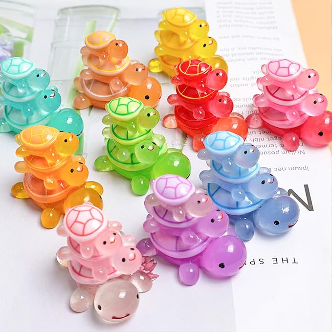 100 Pcs Mini Glow in The Dark 3D Resin Turtles Miniature | Garden Figurines, DIY Dollhouse Fish Tank Fridge Wall Art, Safe Durable Non Fading, 10 Colors