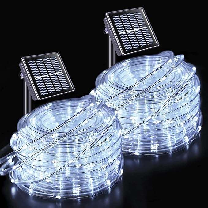 JMEXSUSS 2 * 200 LED White Solar Rope Lights | 66ft IP 65 Waterproof Solar String Light Outdoor, 8 Modes Christmas Lights for Camp Trampoline Ladder Slide Tent