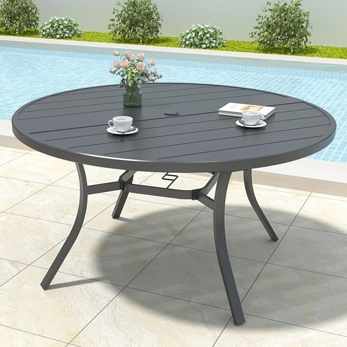 Anmutig 7 Piece Outdoor Patio Dining Set with 6 Swivel Dining Chairs & 54" Round Dining Table, All Weather Dining Furniture Set for Lawn Garden Brown