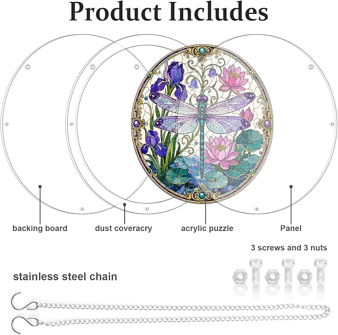 Acrylic Puzzle Suncatcher, Sun Catchers Puzzle for Window Hanging | 8.9 Inch Iris Dragonfly DIY Suncatcher Puzzle for Adults, Ideal Gifts for Women, Men, Wife, Mom, Home & Garden Decor