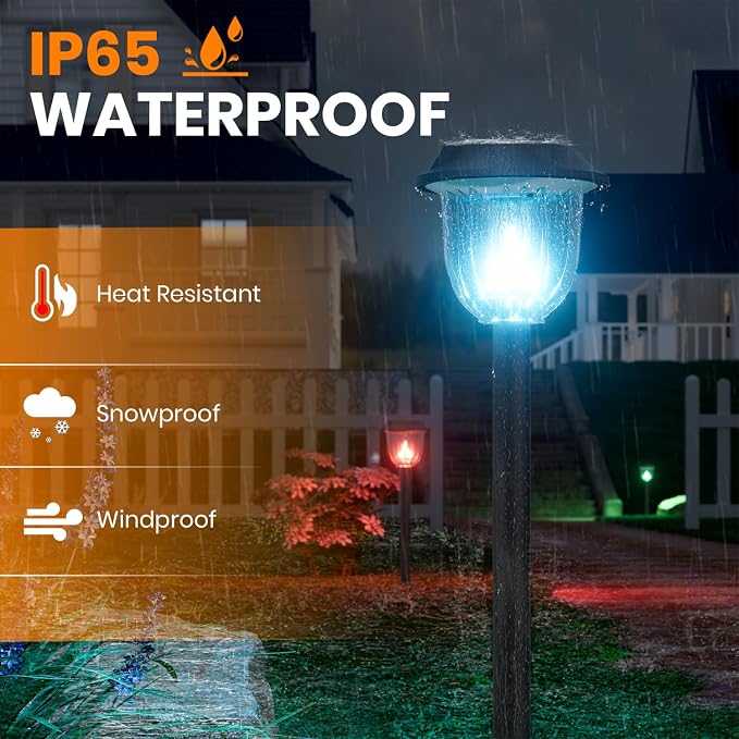 AOSEA 2 Pack Solar Pathway Lights Outdoor Waterproof - Auto RGB Color Changing Solar Lights, IP65, 12H Bright, Durable Plastic - Perfect Christmas Decor for Garden & Walkway【RGB Flash Mode Only】