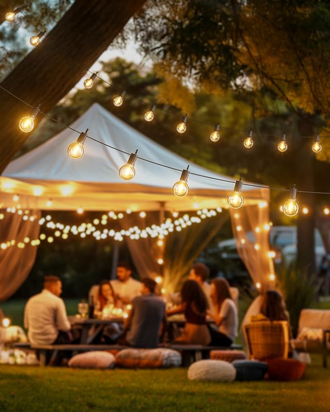 Brightown Outdoor String Lights, 209FT G40 LED IP65 Waterproof Patio Lights | 100 Shatterproof Edison Bulbs, Plug-In, Dimmable, Connectable, Outside Light for Backyard Porch Party Christmas Decorative