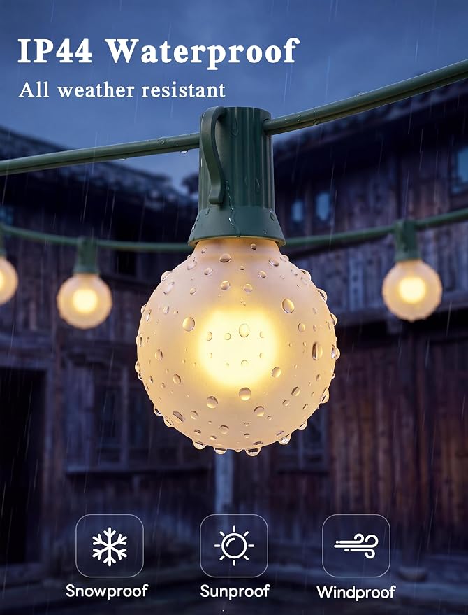 Abeja G40 Outdoor String Light, 25FT Frosted White Christmas String Lights with 27 Frosted White Bulbs, G40 Globe Patio String Lights for Backyard Porch Balcony Party Wedding Umbrella-5W Green Wire