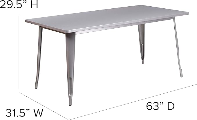 EMMA + OLIVER Commercial Grade 31.5" x 63" Rectangular Silver Metal Indoor-Outdoor Table