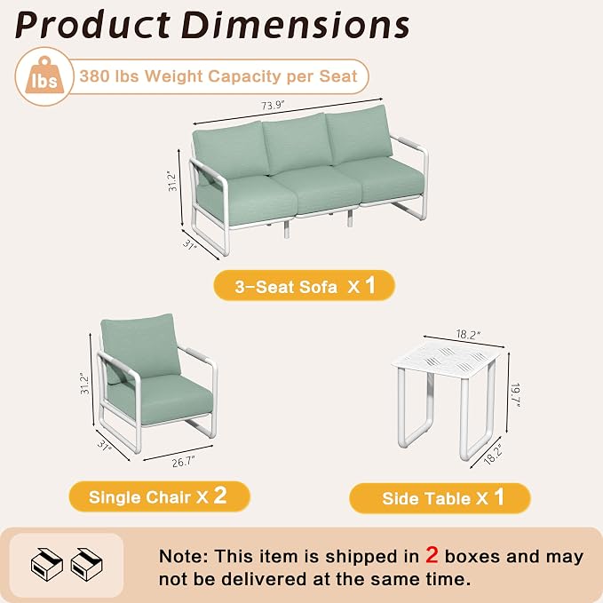 5-Seat Outdoor Aluminum Patio Sofa Set with Coffee Table, Deep Seating Conversation Set with 6.5" Cushions, Modern All-Weather Furniture for Garden, Balcony, Poolside, White