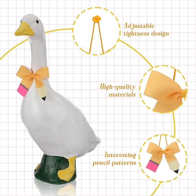 Back to School Porch Goose Outfit for 23"/ 17'' Statue, Adjustable Pencil Pattern Lawn Porch Goose Clothing for School Classroom Home Outdoor Garden Yard Patio Art Decor