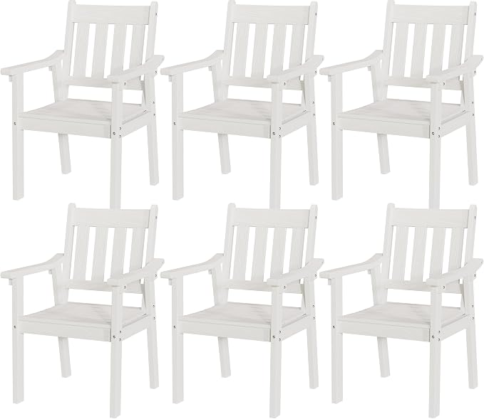 YEFU Patio Dining Chairs Set of 6: All Weather Outdoor Dining Chairs with Wide Curved Seat and Backrest - Outdoor Furniture Plastic for Outside Backyard/Garden/Porch/Deck 350lbs Capacity White