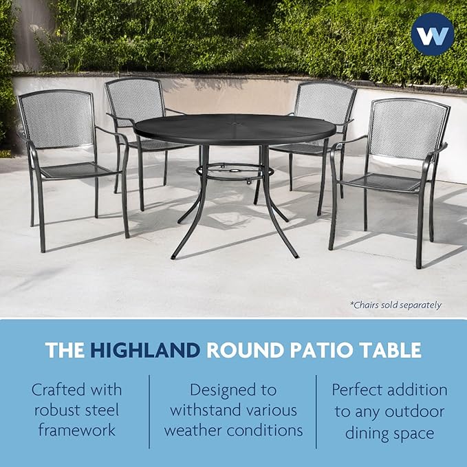48” Round Patio Table - Seats 2-4 People | Stylish Steel Mesh Pattern | Extremely Durable | Lifetime Outdoor Use | Withstands All Weather Conditions | Highland Collection