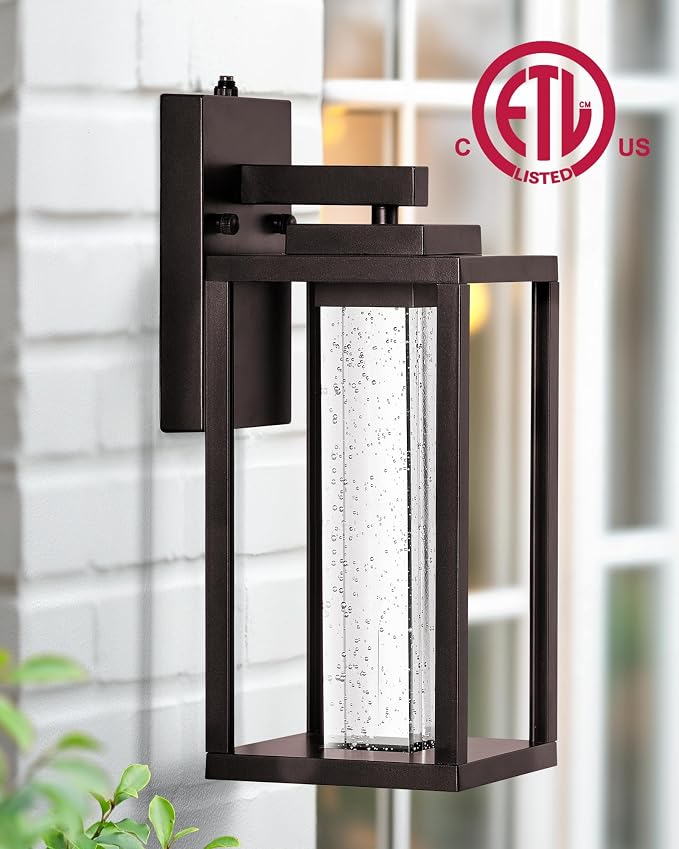VIANIS Large Dusk to Dawn Porch Lights Outdoor, Oil Rubbed Bronze Exterior Garage Light Fixtures Wall Mount for House, Farmhouse Outdoor Wall Sconce Lantern with Integrated 10W LED Light Source