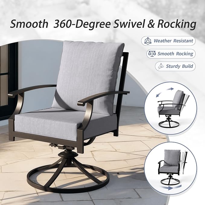 Kullavik 9 Pieces Outdoor Dining Set,Patio Dining Table and Chairs Set for 8,Fence Pattern Back Chairs with Thickened Cushions & X-Frame Metal Dining Table with Umbrella Hole for Patio,Grey