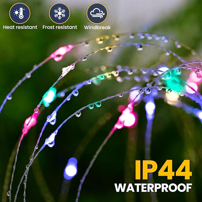 GIGALUMI 4 Pack Solar Firework Lights Outdoor, Garden Decor, Multicolored | 120 LEDs, Fairy Design, Waterproof, Garden Decor, Solar Powered for Yard, Pathway, Flowerbed, Planter, Balcony, Gifts for Mom