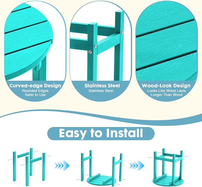 Outdoor Side Table, Adirondack Round 17" Patio Table, Easy Maintenance & Weather Resistant, HDPE End Table for Backyard, Pool, Patio, Porch, Tuoquise