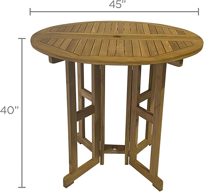 Royal Teak Collection Drop Leaf Bar Table, 45-Inch Folding Outdoor Round Table, Space-Saving, Bar Height, Balcony, Garden or Patio Wooden Teak Outdoor Furniture (BTDL45)