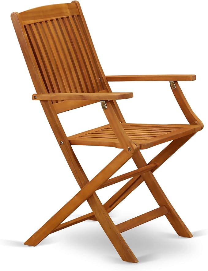 East West Furniture AECM7CANA 7 Piece Patio Bistro Dining Furniture Set Consist of a Rectangle Outdoor Acacia Wood Table and 6 Folding Arm Chairs, 36x60 Inch, Natural Oil