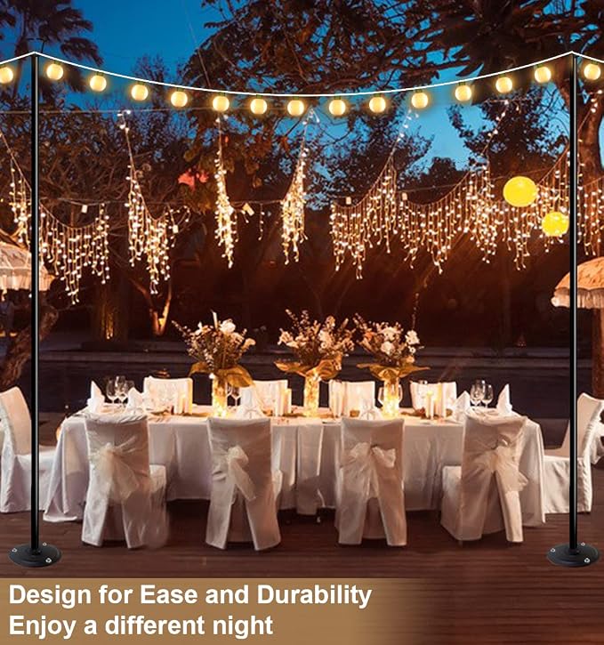 Queension 10FT Ground Base String Light Pole for Outdoor String Lights,2pcs | for Garden, Backyard, Patio Lighting Stand for Parties, Bistro & Weddings