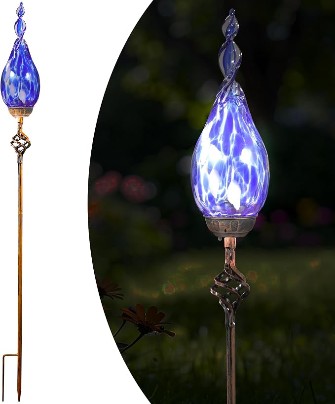 Garden Stakes Decorative, Solar Powered Outdoor Lights, Flame Solar Stake Lights, Waterproof Decorative Pathway Lawn Outdoor Ornament