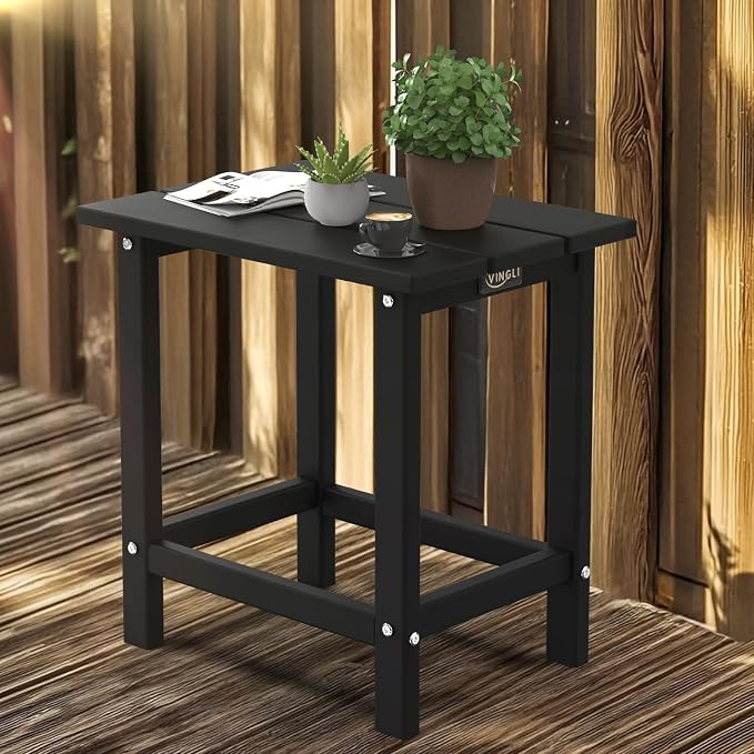 VINGLI Outdoor Side Table, HDPE All-Weather Poly Lumber Patio Side Table End Tables for Porch Backyard Poolside (Black)