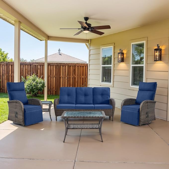 Belord Swivel Outdoor Recliner Chair Set of 2 - Patio Reclining Chair with Adjustable Backrest and Footrest, All-Weather Wicker Chaise Lounge Chair Outdoor for Pool Deck Brown (Upgraded 2.0)
