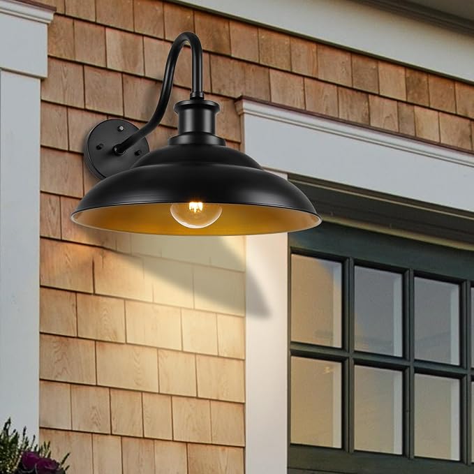 Dusk to Dawn Outdoor Barn Light Fixtures, 16 Inch Dome Large Wall Sconce Farmhouse Exterior Wall Mount Light for House Garage Patio Doorway, 2 Pack