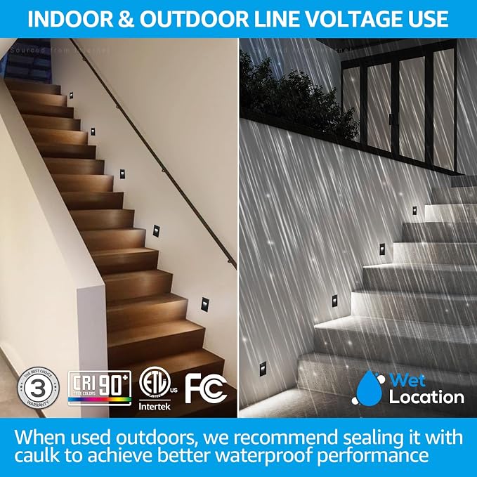 LEONLITE 3-Pack 5CCT 120V LED Step Lights, Vertical, Black | 150LM, 5%-100% Dimmable, CRI90, ETL, Indoor Outdoor Stair Lights, Wet Location, 2700K/3000K/3500K/4000K/5000K, Aluminum