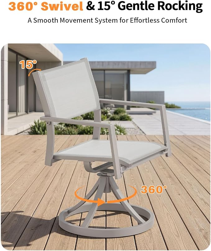 9 Pieces Extendable Outdoor Dining Table Set, Aluminum Patio Dining Set with Swivel Chairs, Expandable Outdoor Dining Table and 6 Stackable Textilene Dining Chairs for Deck, Balcony, Yard