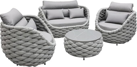 4 Pieces Set Aluminum Outdoor&Indoor Sofa, Modern Patio Furniture Set Conversation Set with Soft Cushion and Coffee Table for Balcony Garden，Grey