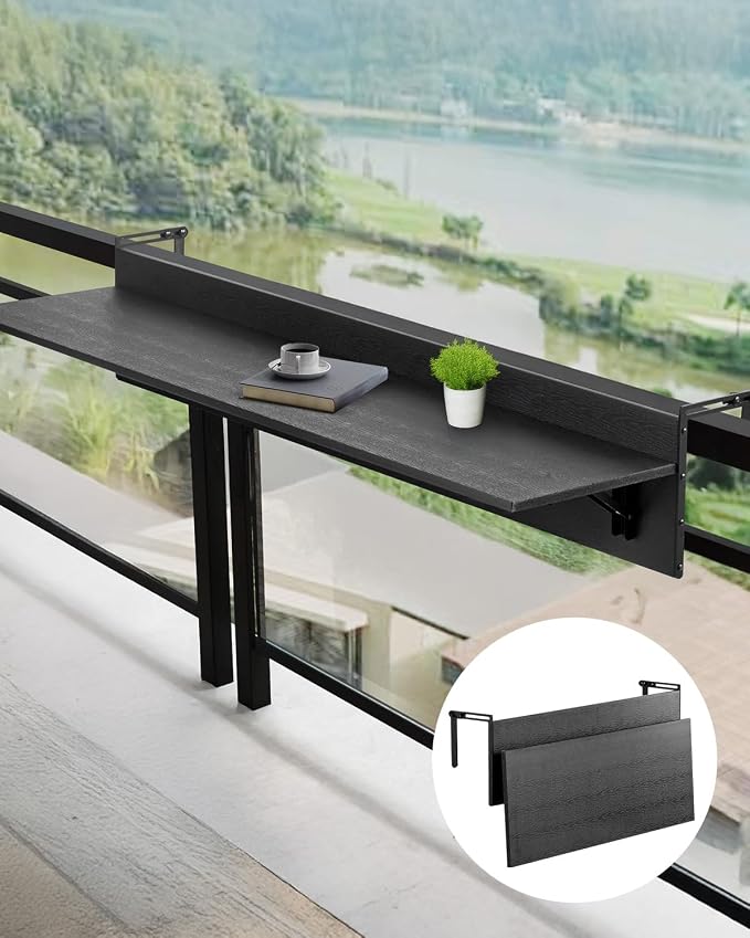 VEVOR Balcony Hanging Table, 31.5 x 12 inch Folding Balcony Railing Table, Outdoor Bar Table, 50 lbs Loading, Fit Railing from 1" to 4.3", Serving for Patio & Deck