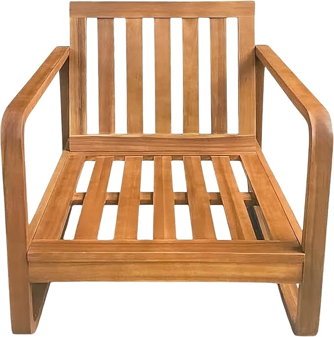 Christopher Knight Home Myra Acacia Wood 4 Piece Outdoor Patio Furniture Set, Wooden Patio Conversation Set with Loveseat Club Chairs & Coffee Table, 4-Seater Patio Sofa Chair and Table Set,Teak+Beige