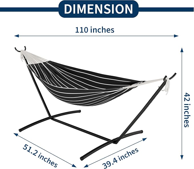 Double Hammock with Steel Stand - 2 Person Hammock Bed Indoor Outdoor, Brazilian-Style, with Carry Bag, 450lb Capacity, Portable & Easy Assembly, Chasm