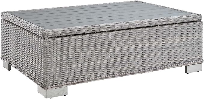 Modway EEI-3982-LGR Conway Outdoor Patio Wicker Rattan Coffee Table, Light Gray, 15" x 45" x 31"