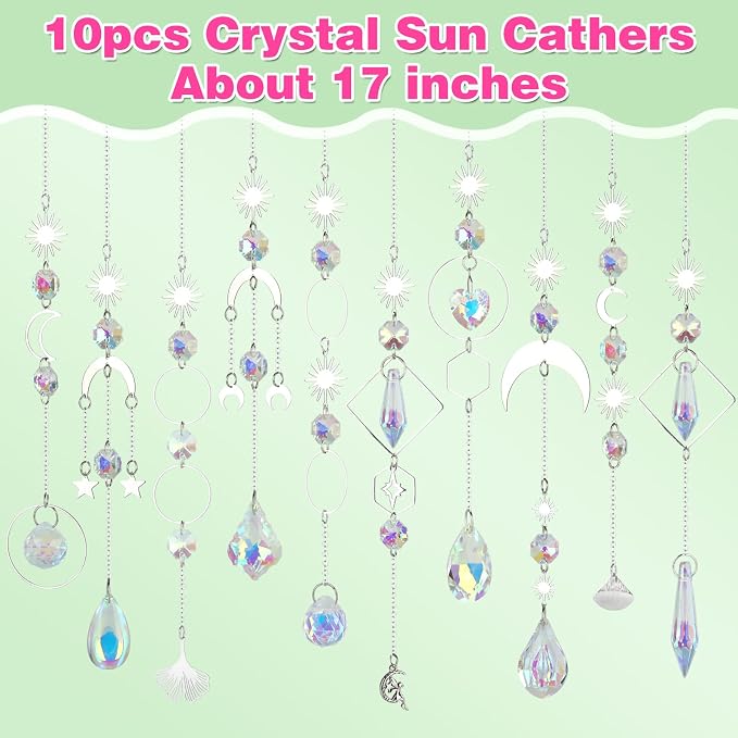 Crystal Suncatcher, 10 Pcs Colorful Sun Catchers Indoor Window Hanging | Crystals Ornaments for Home Outdoor Garden Ceiling Balcony Room Christmas Party Wedding Decorations Prism Rainbow Maker
