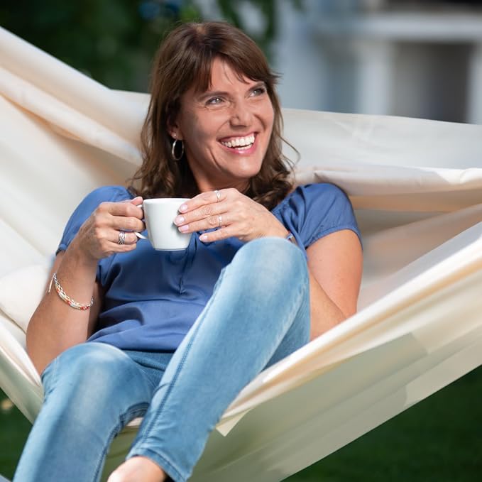 LA SIESTA Brisa Classic Hammock with Suspension Kit for Walls, Ceilings, & Square Beams, Handmade, Weather-Resistant, Tear-Resistant Hammock for Indoors & Outdoors, Size-Double - Vanilla