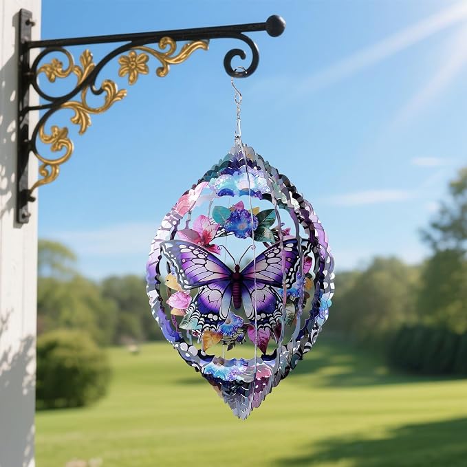 Butterfly Wind Spinners Outdoor, 10 Inch Laser-Cut Stainless Steel Metal Wind Spinners, 3D Kinetic Hanging Sculpture, Metal Yard Art, Garden Decor, Butterfly Gifts for Women, Men, Mom, Grandma