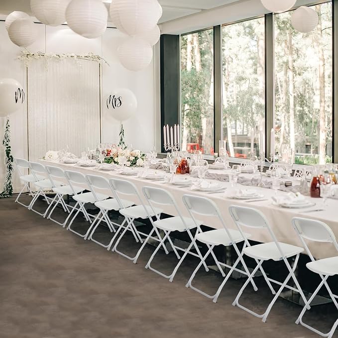 8 FT Plastic White Folding Table Set with 10 White Folding Chairs for Picnic, Event, Game, Camping, at Home and Commercial Use