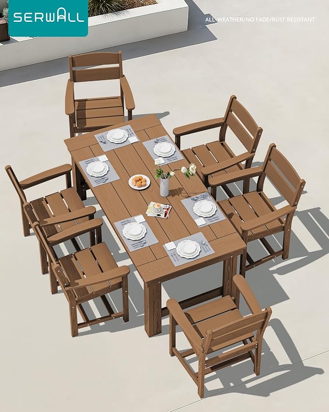 SERWALL HDPE Outdoor Dining Table and Chairs Set for 4 | with Oversized Chair Seat