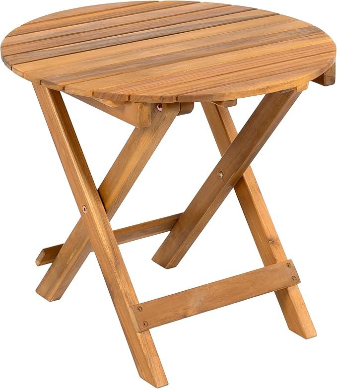 Foldable Acacia Wood Side Table, Teak Finish