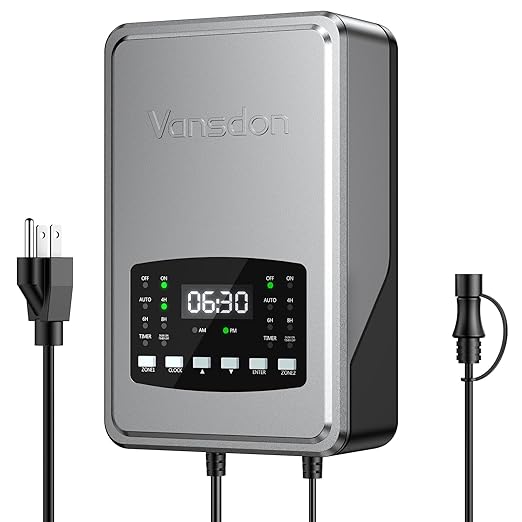 Vansdon 200W Low Voltage Landscape Transformer,2 Zone,Photocell & Timer | 120V AC to 12V/14V AC,Circuit protection & Memory function,5 modes,Weatherproof,for Outdoor Pathlight,Spotlight,ETL Listed