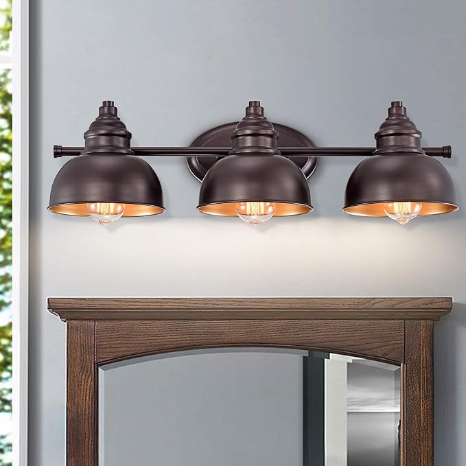 3 Light Bathroom Vanity Light, 7 Inch Oil Rubbed Bronze Wall Sconce Indoor, Modern Metal Wall Lights for Bathroom Bath Bedroom