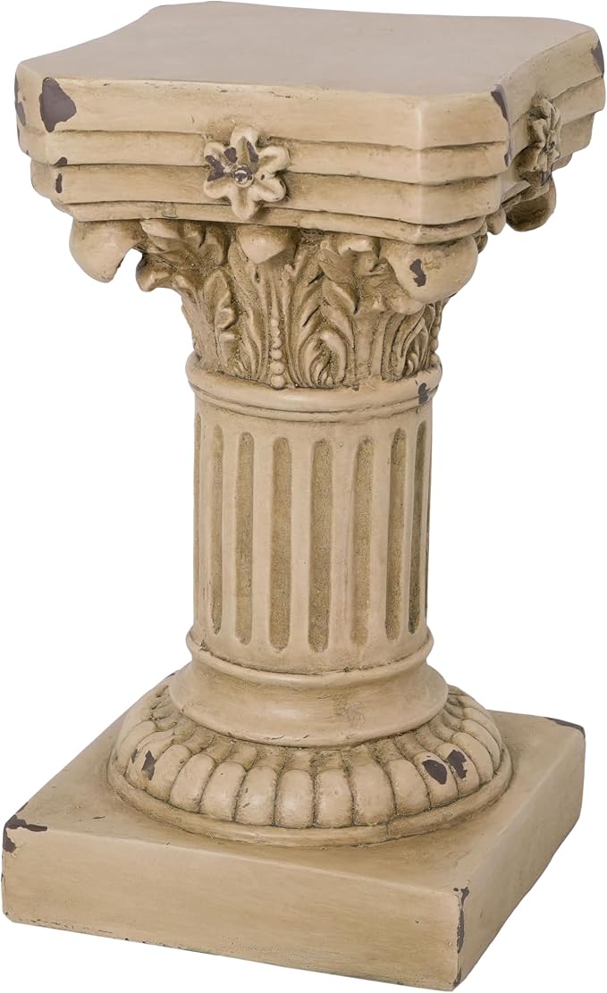 Merax 16.73" H Corinthian Pedestal Plant Stand, MGO Decorative Pedestal Side Table for Indoor Outdoor Entryway Garden Home, Antique Yellow, No Assembly Needed