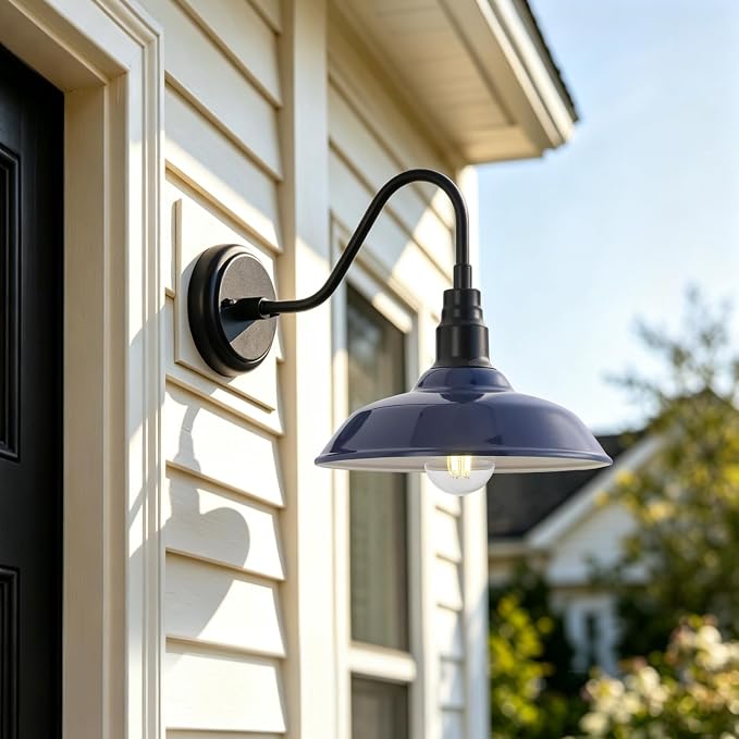 10in Outdoor Barn Light Gooseneck Outdoor Light Fixture, Midnight Blue Exterior Farmhouse Lights, Goose Neck Porch Wall Lighting Sconce for House, Garage, Doorway