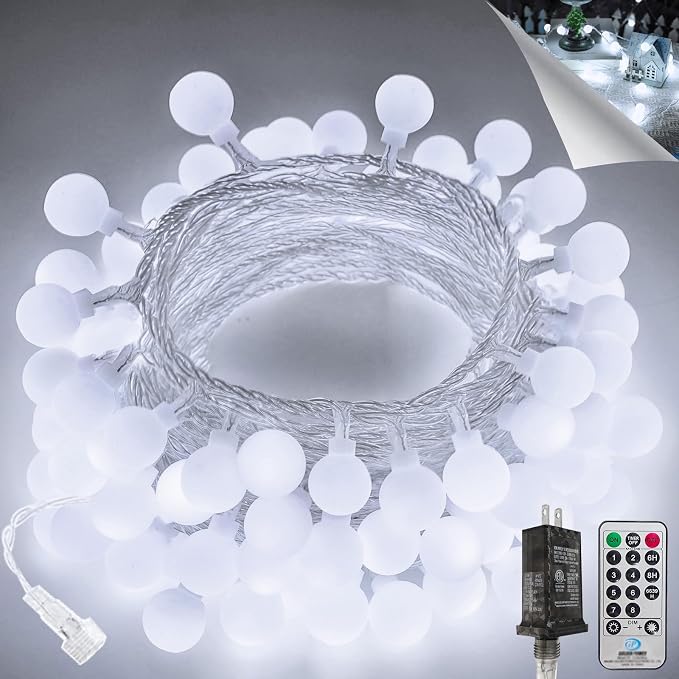 Connectable 43FT Globe String Lights Indoor, 100LED Classroom Lights | White Fairy Lights Plug in, Remote Control, 8 Modes, Hanging Light for Bedroom Outdoor Party Classroom Christmas Decor