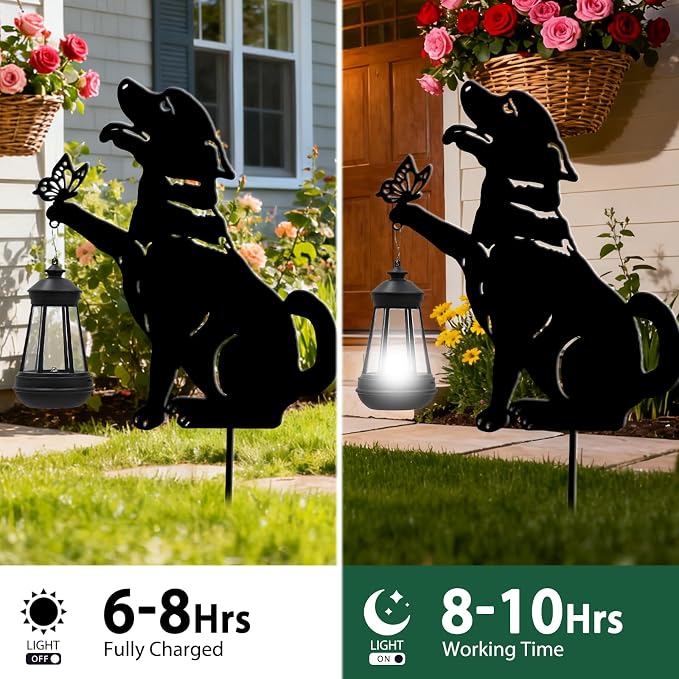 twinbling Solar Black Dog Lights Patio Decorations Outdoor | Garden Decor Stake with Butterfly Decorative Metal Ornament for Yard Pathway Lawn Patio Unique Gift Ideas for Christmas