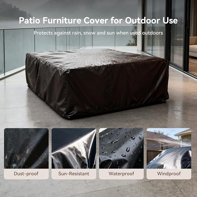 Aoxun Aluminum Patio Furniture Set, 4 Seats Sectional Metal Patio Furniture with Coffee Table and Thick Cushions, Modern Outside Sectional Set for Backyard/Garden/Poolside, Dark Grey