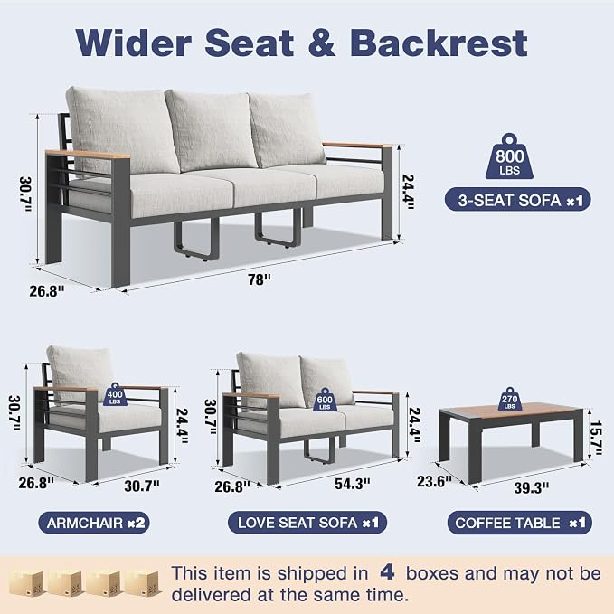 Aoxun Aluminum Patio Furniture Set with Umbrella 7 Seats, Oversized Outdoor Sectional with Washable Thick Cushions, Coffee Table, Patio Conversation Sets for Porch, Balcony, Deck