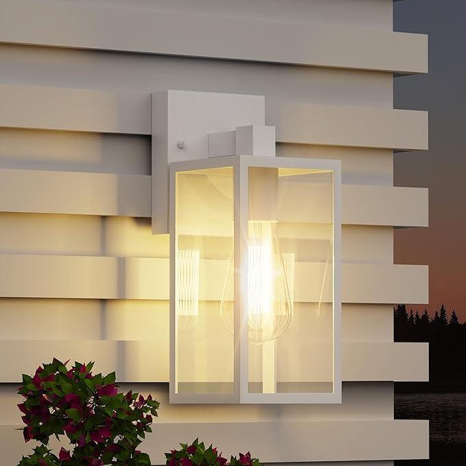 WIHTU Outdoor Front Porch Light Wall Mount, Exterior Lighting Fixture 1Pack | 10.65inch, Anti-Rust Metal Frame, Tempered Glass, E26 Base, Waterproof, Easy Install, Wall Sconce for Patio, Garage, Entryway