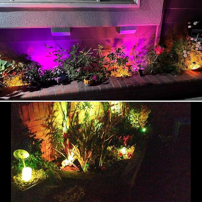 Spotlights Outdoor, RGB Color Changing Landscape Lights 12W 800lm 120V Plug in LED Spot Lights with Remote, IP66 Waterproof Outdoor Lights for Tree Yard House Flag Garden, 46.5ft Cord, 4 Pack