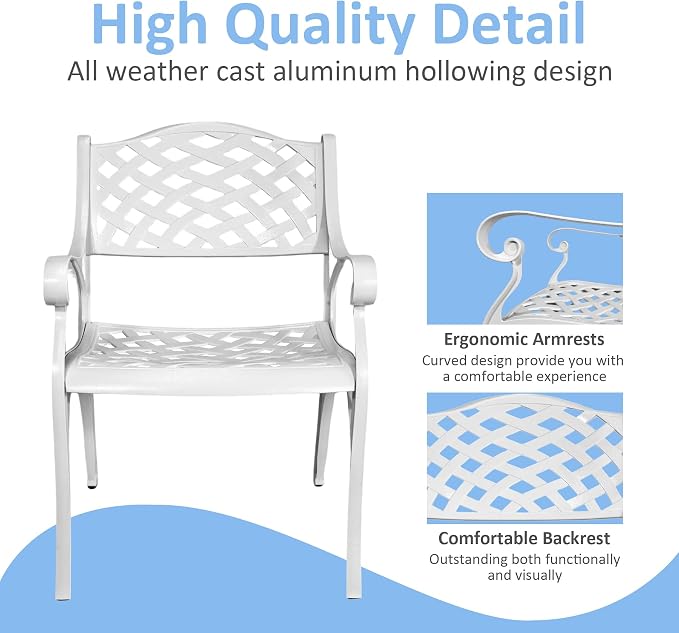 5 Piece Cast Aluminum Outdoor Dining Set, Outdoor Table and Chairs Set of 4, Patio Dining Set with 4 Chairs and 42" Round Table, Patio Conversation Set with 1.97" Umbrella Hole