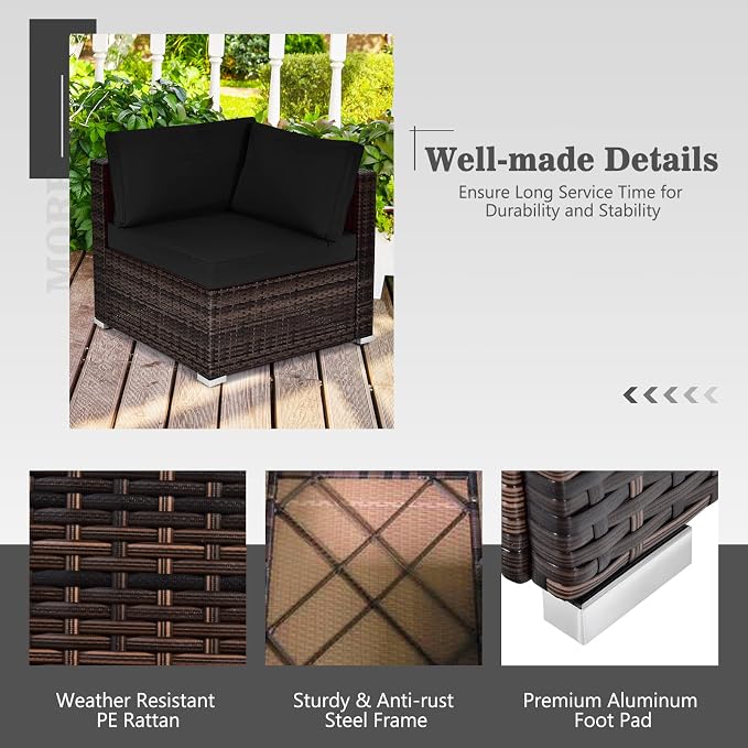 Tangkula 6 Pieces Patio Furniture Set, Outdoor Wicker Conversation Set with Glass Coffee Table, Wicker Sofa Set with Back & Seat Cushions, Rattan Sectional Conversation Couch Set for Backyard Garden